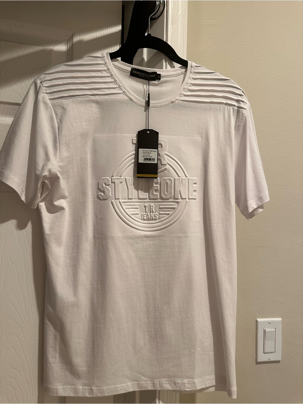 STYLEONE White Embossed Logo Short Sleeve Tee